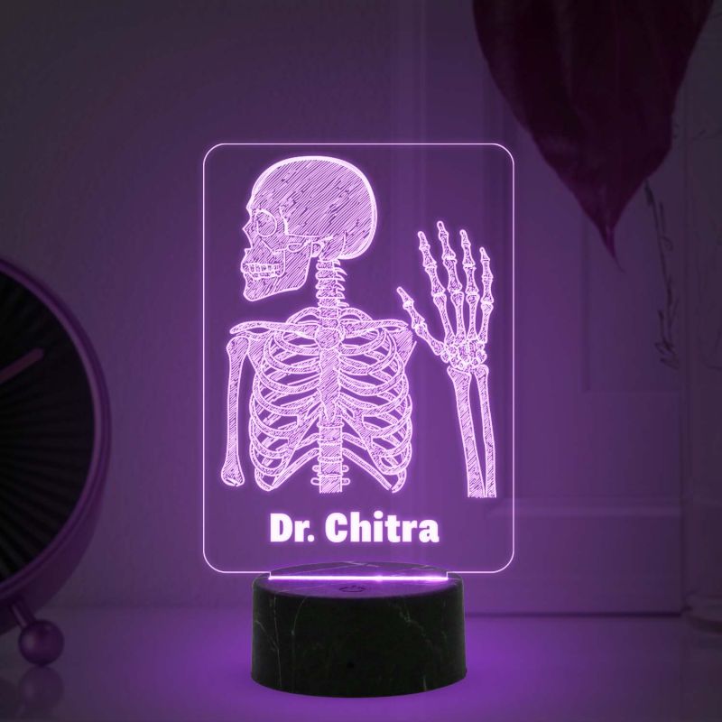 Personalized 3D Illusion Skeleton Lamp Gift for Radiologist Doctor Gift for Medical Students Doctor Clinic Desk Table Lamp with Automatic Color Changing Light